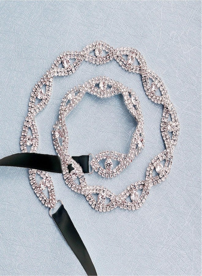 Mivofun Rhinestone Wedding Waist Belt, Handcrafted Bling Crystal Bridal Belts Glitter Ribbon Belt for Women Jeans Dress Matching Accessories (Black Ribbon) - Image 4
